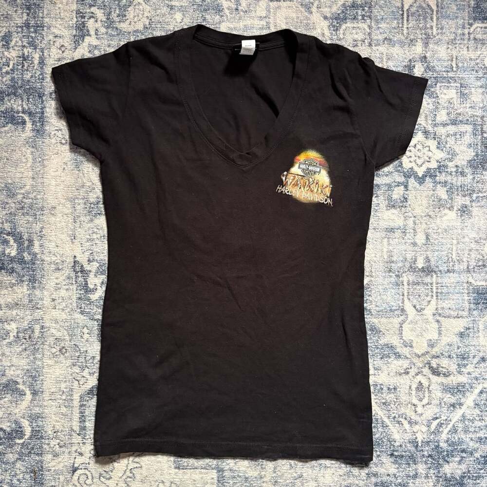Harley-Davidson Waikiki Hawaii T-Shirt Size M Black V-Neck Surfboard